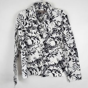Croft & Barrow Leaves Linen Button-Down Shirt Top Womens M Vacation Tropical